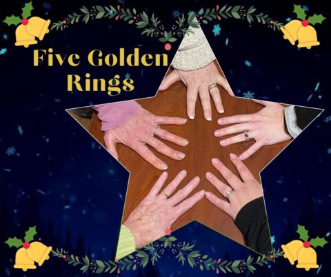 On the fifth day of Christmas my true love gave to me, five golden rings.