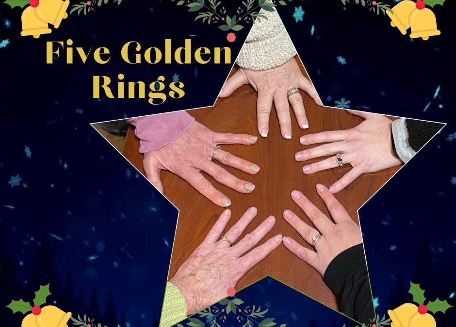 On the fifth day of Christmas my true love gave to me, five golden rings.