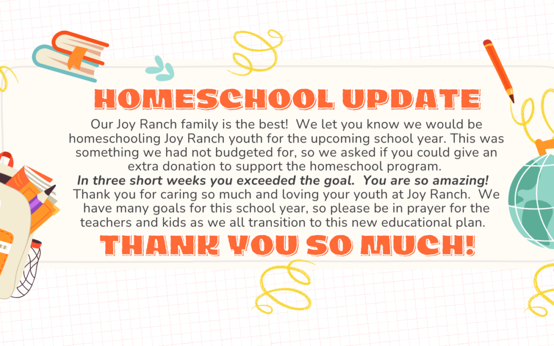 Homeschool Fundraising Goal Met!